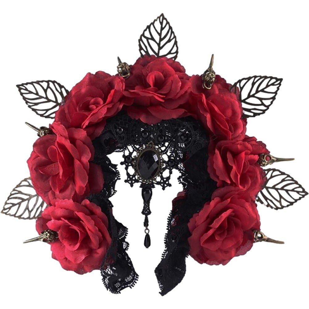 Couronne florale gothique et bandeau de fleurs noires pour coiffe de mariage