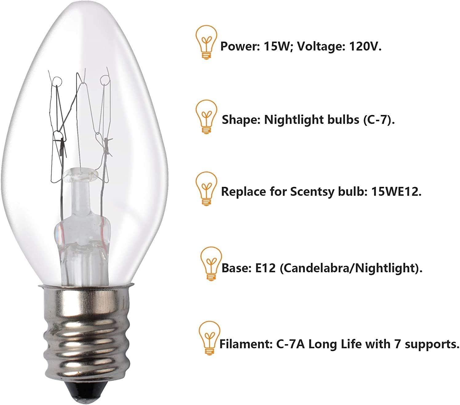 Scentsy Bulb,10 Pack Wax Warmer Light Bulbs 15W,Replacement Bulbs for Himalayan Salt Lamps & Baskets, Chandeliers, Scentsy & Wax Warmers, Night Lights -15W,E12 Bulbs