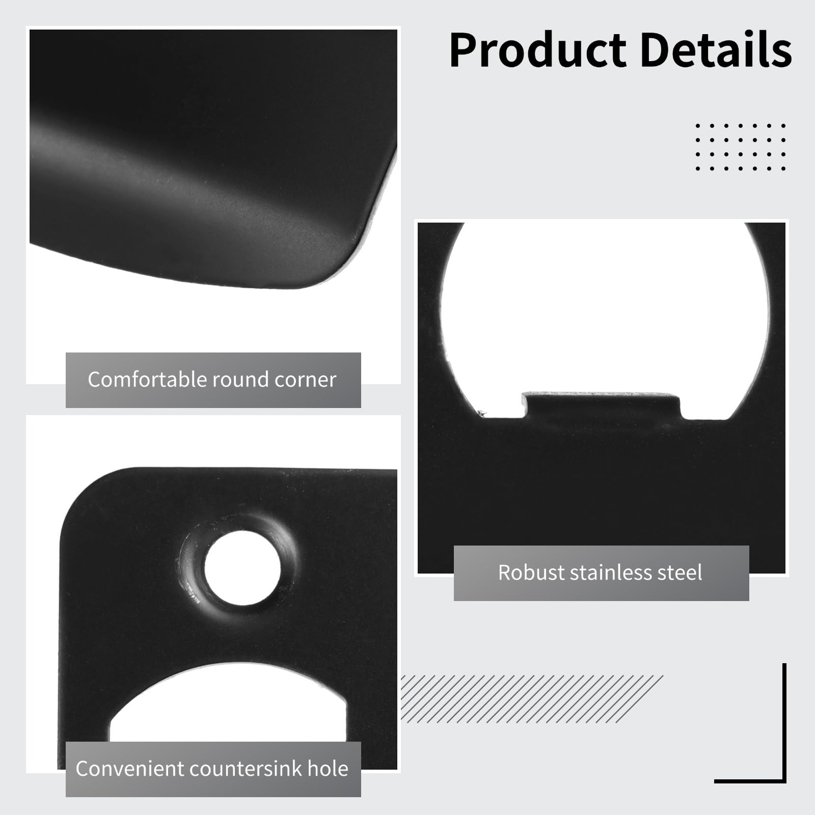 Lot de 12 plaques de gâche de porte en acier inoxydable, pour pêne dormant, coin rond à rebord complet, kit de renfort noir, compatibles avec la plupart des portes en bois et serrures standard