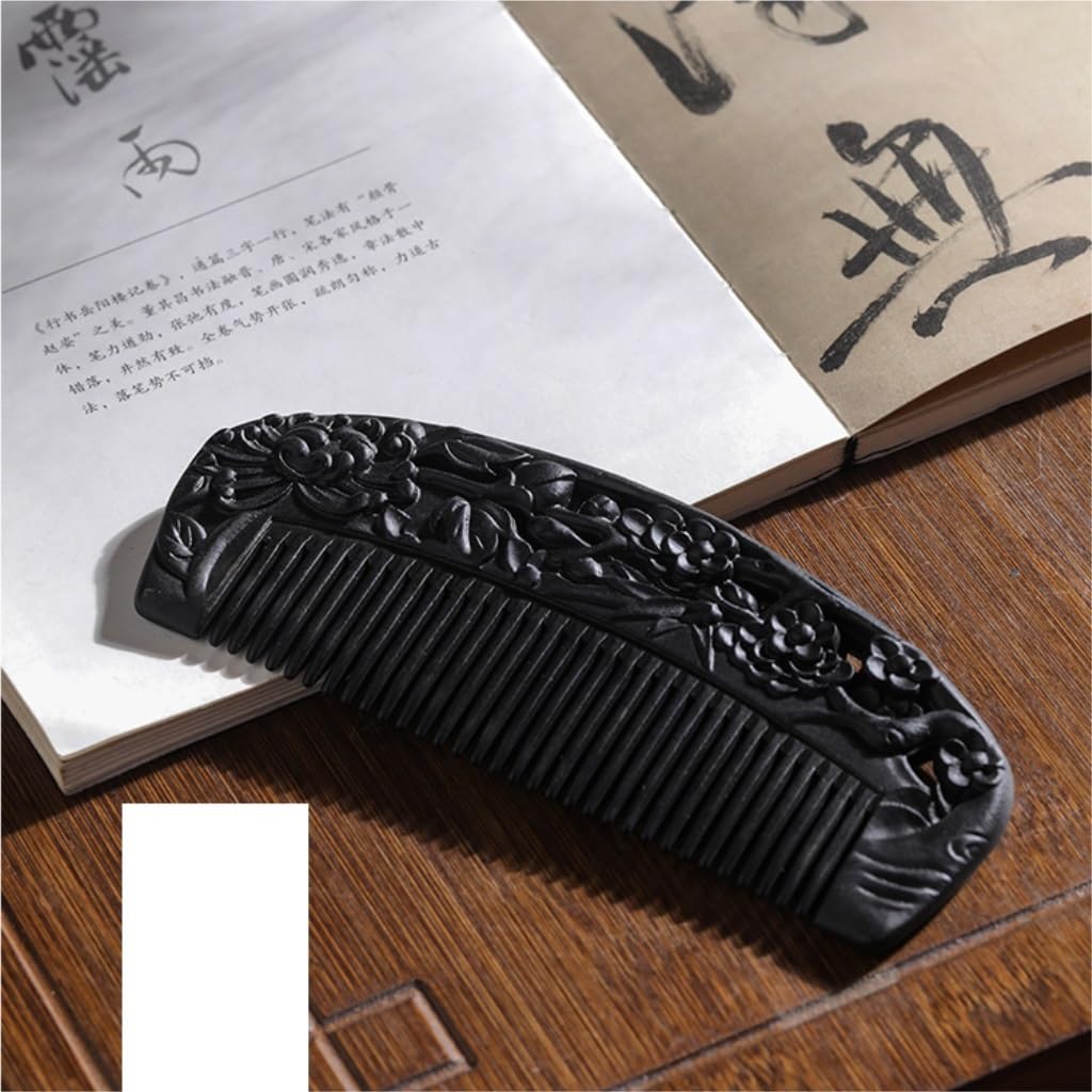 Peine de Peluquero Peine de Dientes Finos Retro Chino, Peine de Pelo Tallado de Madera Maciza, Peine de Barba Negro for el hogar, Hotel, Viajes, Etc. Peine de Viaje
