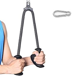 SYL Fitness 36 Ergonomic Tricep Rope Cable Attachment, Exercise Machine Attachments Gym Pulley System Pull Down Rope with Carabiner