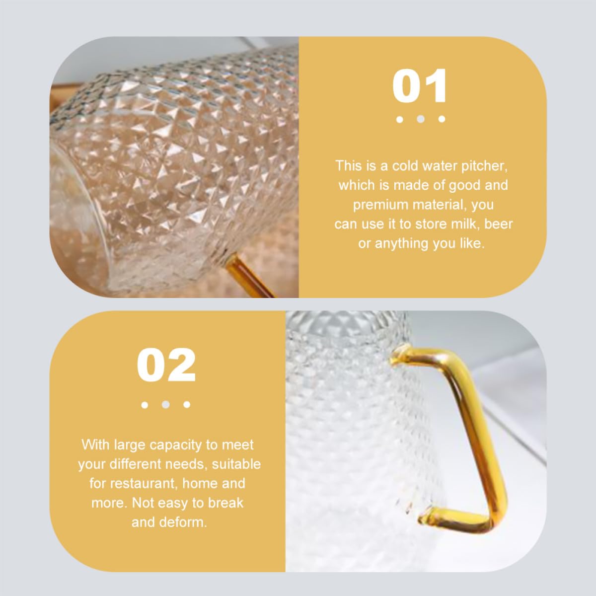 Jarra Tapa Hermética de Vidrio de Borosilicato de 1500ml Ligera y Portátil Servir Agua o Bebidas Frías Adecuado para Uso Diario en Familia