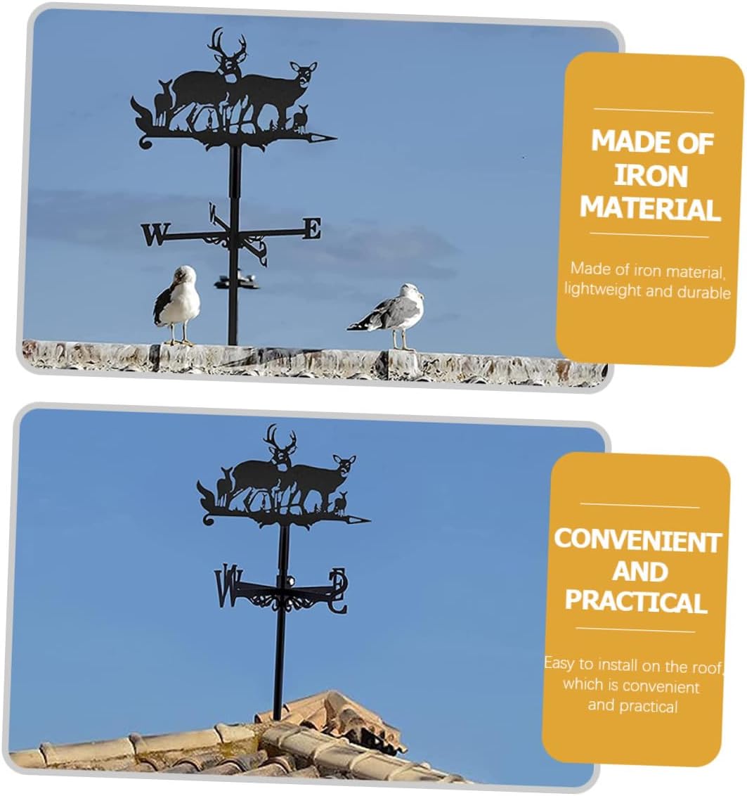DOITOOL Iron Weathervane Deer Group Outdoor Garden Metal Wind Direction Indicator with Stake Roof Mount Lawn Decor