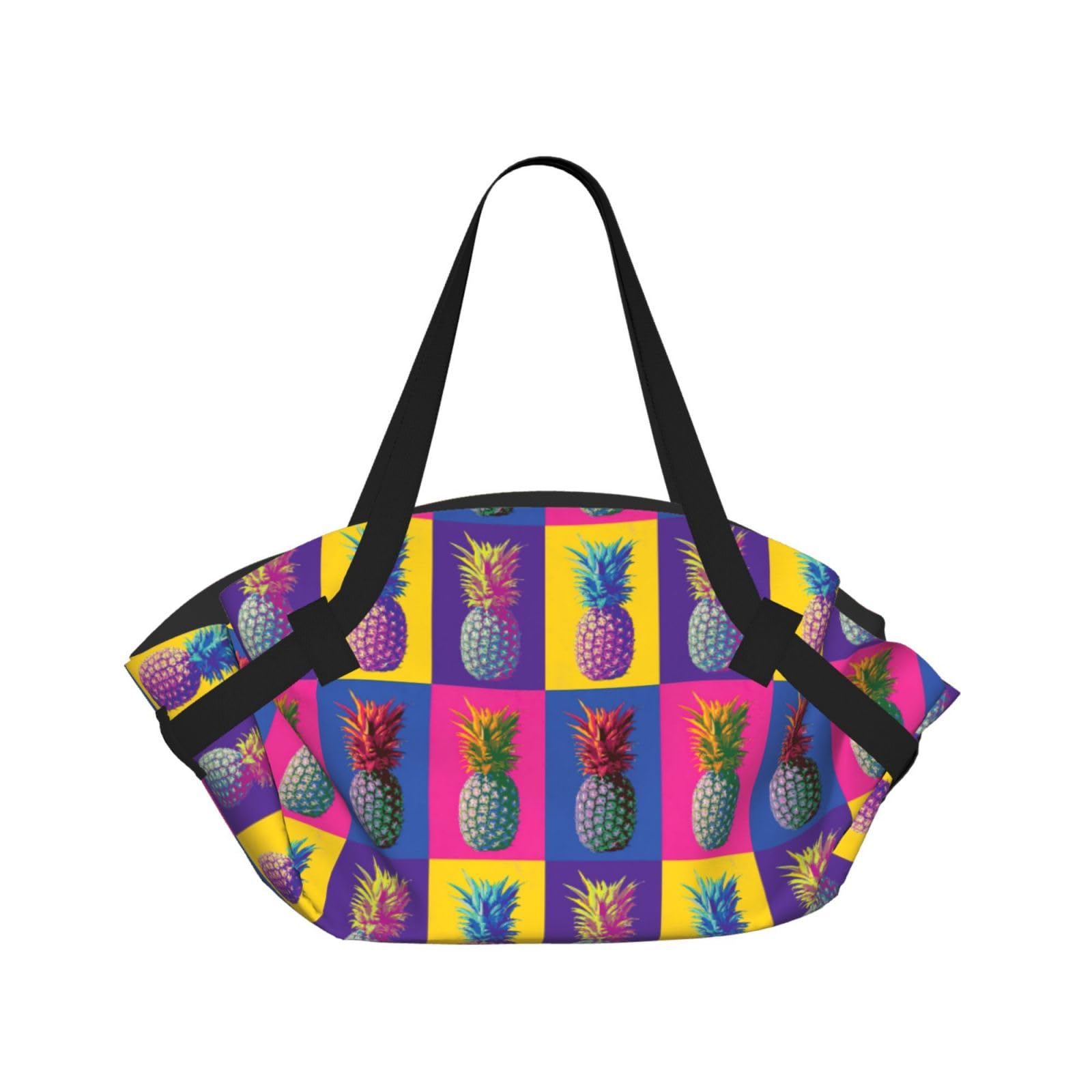WYCZHY Colorful pineapple pattern Printed Foldable Round Picnic Blanket Converts to Carry Bag, 37in Mat for Camping Date Night