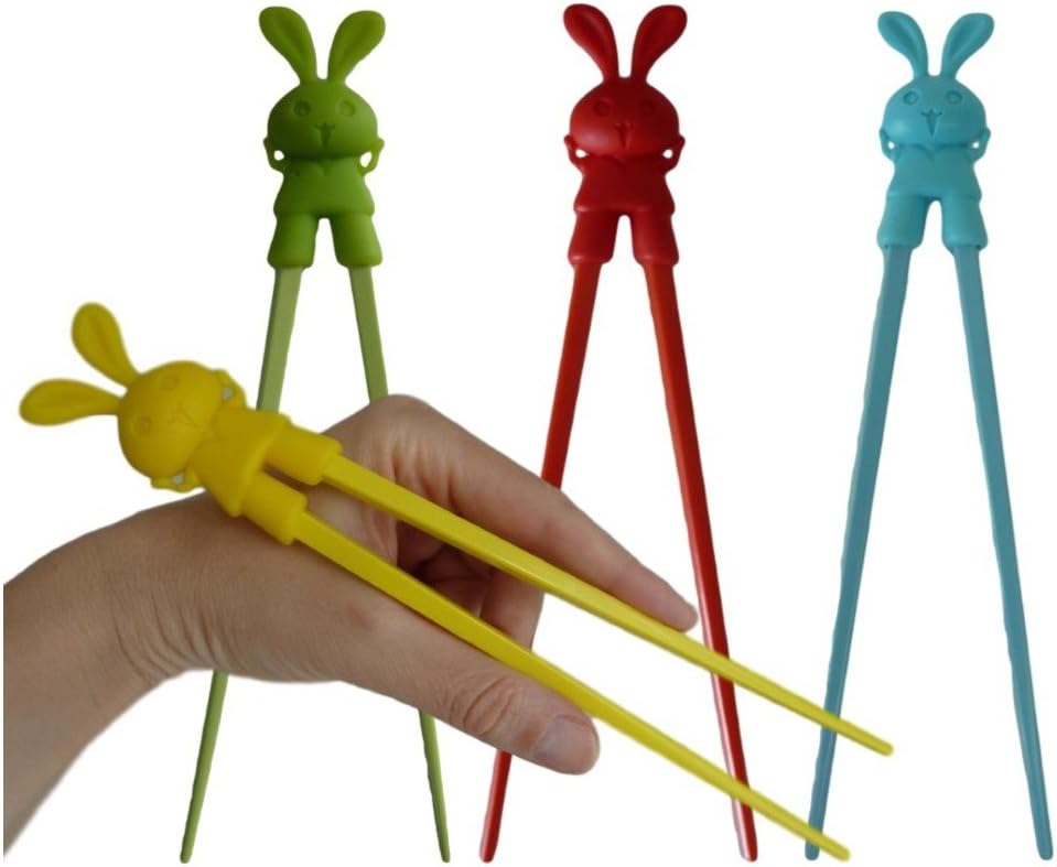 Unique Boutique Set of 4 Bunny Rabbit Chopsticks for Beginners / Children / Elderly People Red Green Blue Yellow
