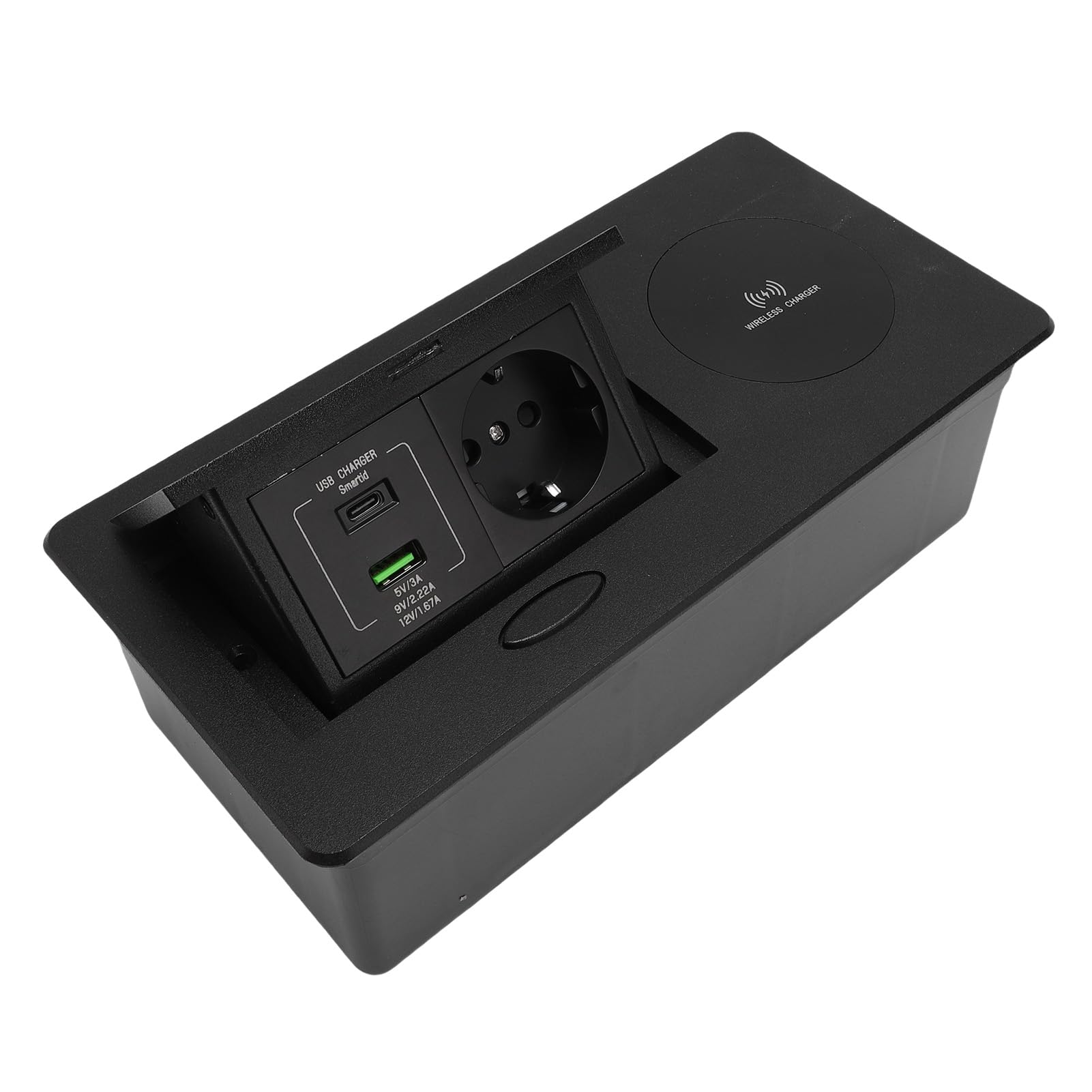 Ejoyous Toma de Corriente Emergente, Aleación de Aluminio con Cargador Inalámbrico de 15W, Zócalo Empotrado de 4000W para Oficina y Hogar