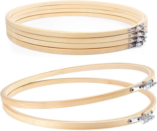 Caydo 6 Pieces 26cm/10 inch Embroidery Hoops Wooden Round Bamboo Circle Cross Stitch Hoop Ring Bulk Wholesale for Art Craft Handy Sewing