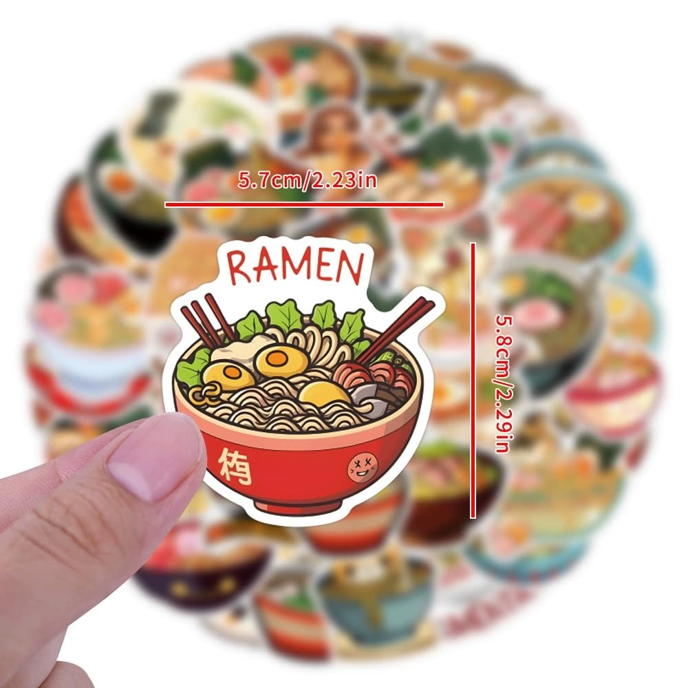 50 Pcs Ramen Stickers for Water Bottle Waterproof Sticker for Laptop Skateboard Phone Car Decals for Teens Adults for Party Favors Supplies Decor (Ramen Stickers) - Image 3