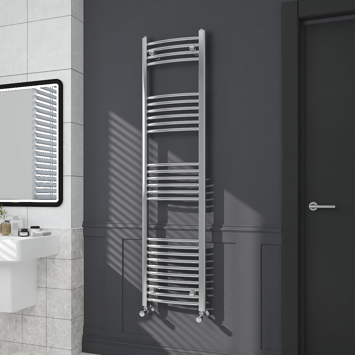 Warmehaus Chrome Contemporary Curved Bathroom Heated Towel Rail Radiator Rad 1600 X 400Mm