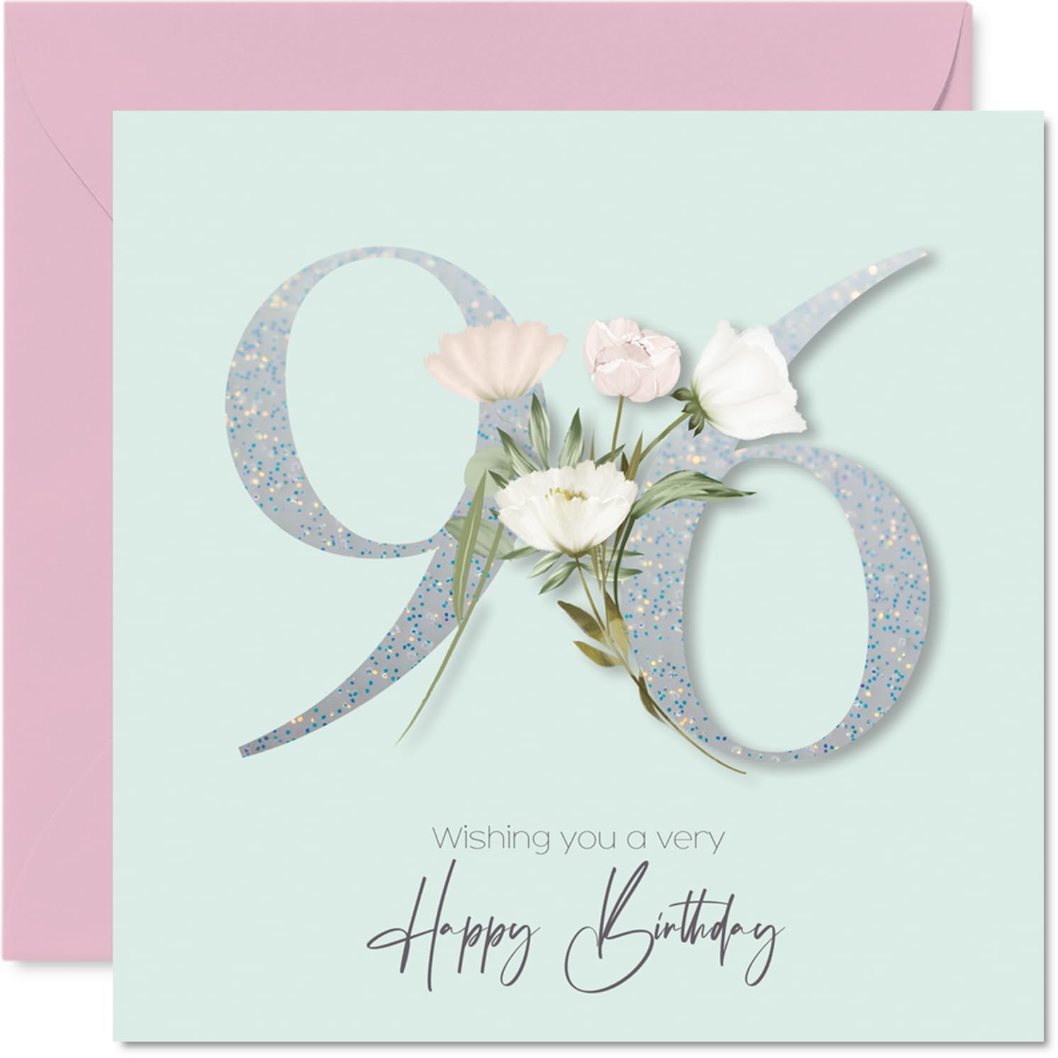 96th Birthday Cards for Women - Fancy Floral Flowers - Happy Birthday Card for 96 Year Old Woman Grandma Nanny Auntie Nana, 145mm Bday Greeting Cards