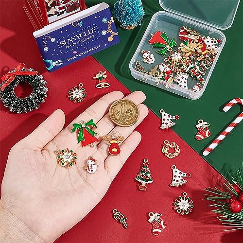 SUNNYCLUE 40pcs 10 Styles Mixed Color Christmas Charms Bulk Snowman Snowflake Boots Tree Wreath Alloy Enamel Rhinestone Winter Charm for DIY Jewellery Making - Image 3