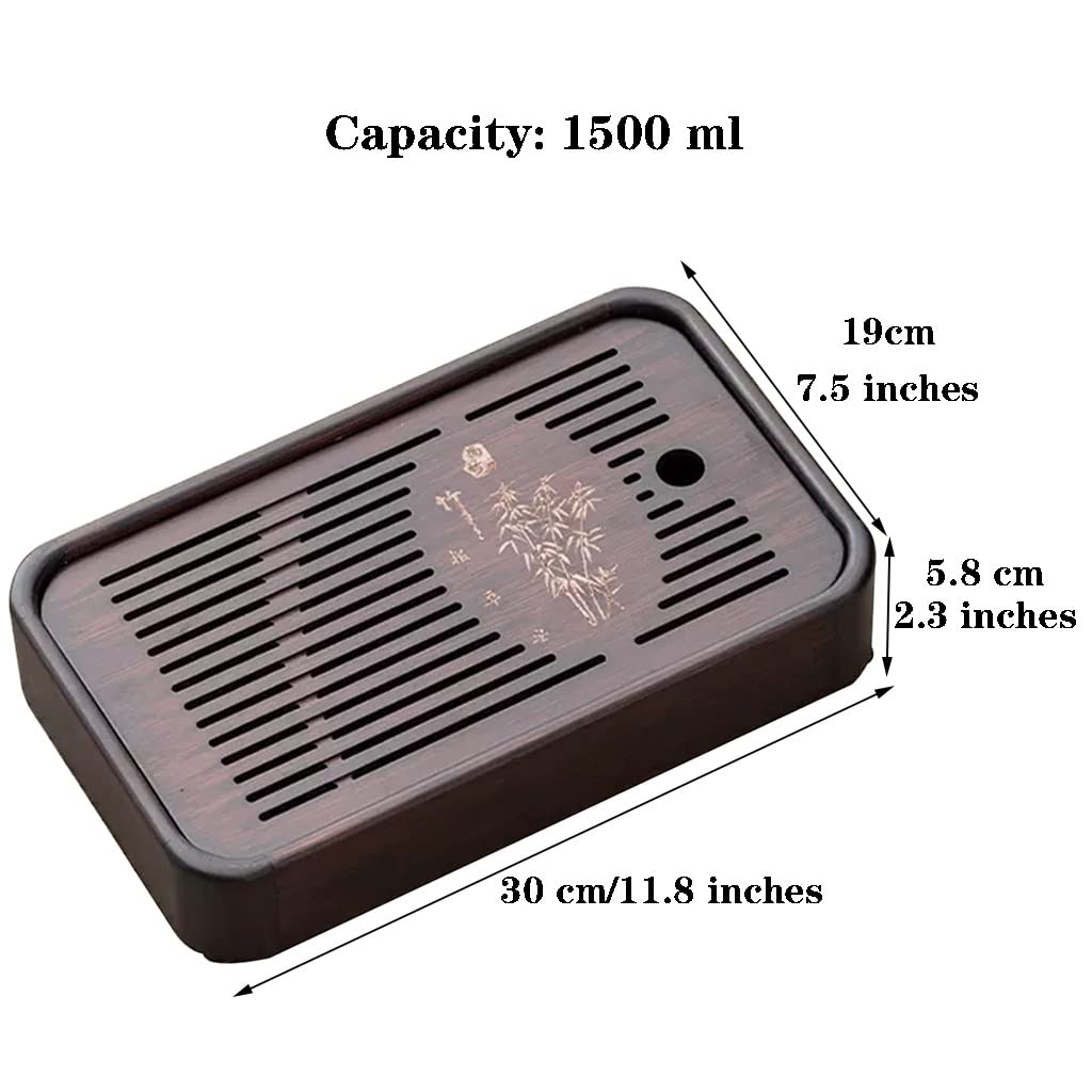 Bandeja de té Gongfu, Juego de Mesa con Caja de Drenaje de Almacenamiento de Agua con Limpieza extraíble for la habitación del hogar(30 * 19 * 5.8cm)