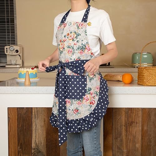 Miniatura 4 de NEOVIVA Kitchen Aprons for Women with Pockets, Cooking Aprons for Women, Floral Cotton Aprons for Women