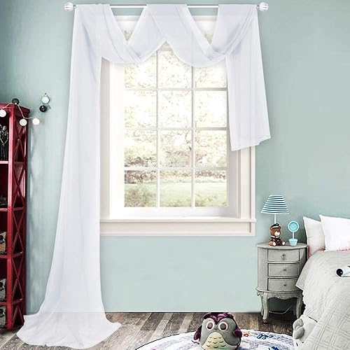 HUTO Cenefas de cortina de gasa transparente blanca para habitación de niñas, bufandas de gasa suave para boda, fiesta, toldo, cama, 216 extra largas
