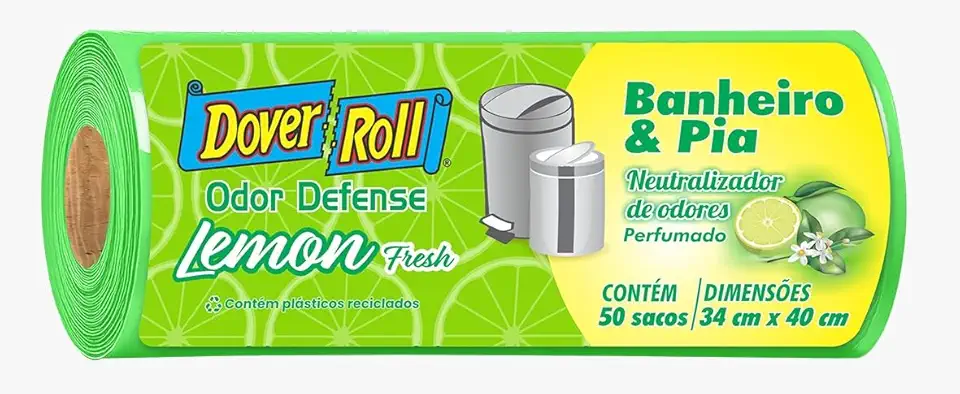 Dover-Roll Odor Defense Banheiro & Pia Lemon Fresh, Rolo com 50 Sacos para Lixo