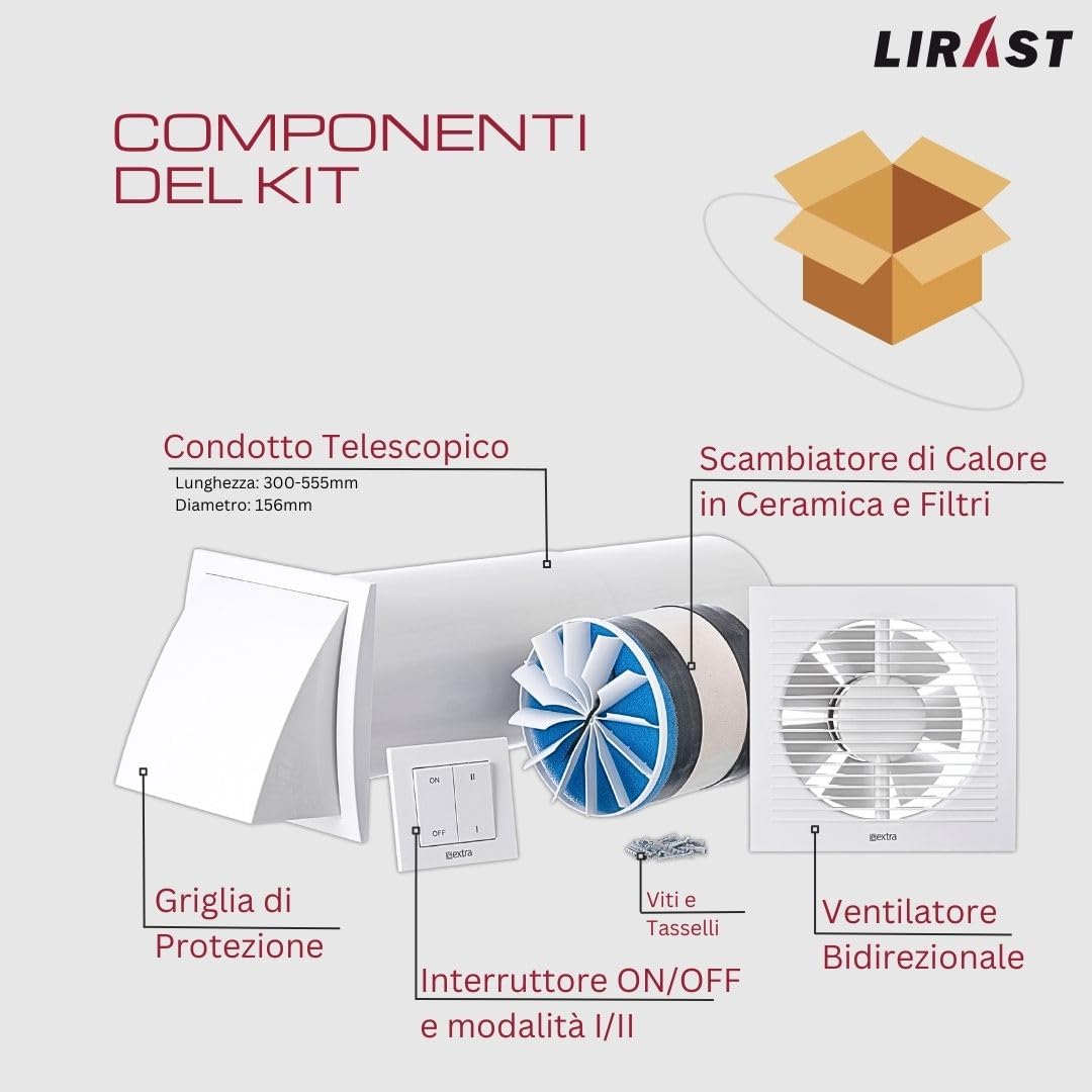 150mm Ventilazione Meccanica Controllata VMC Doppio Flusso Recupero Calore con Interruttore - VMC Recuperatore di Calore Doppio Flusso
