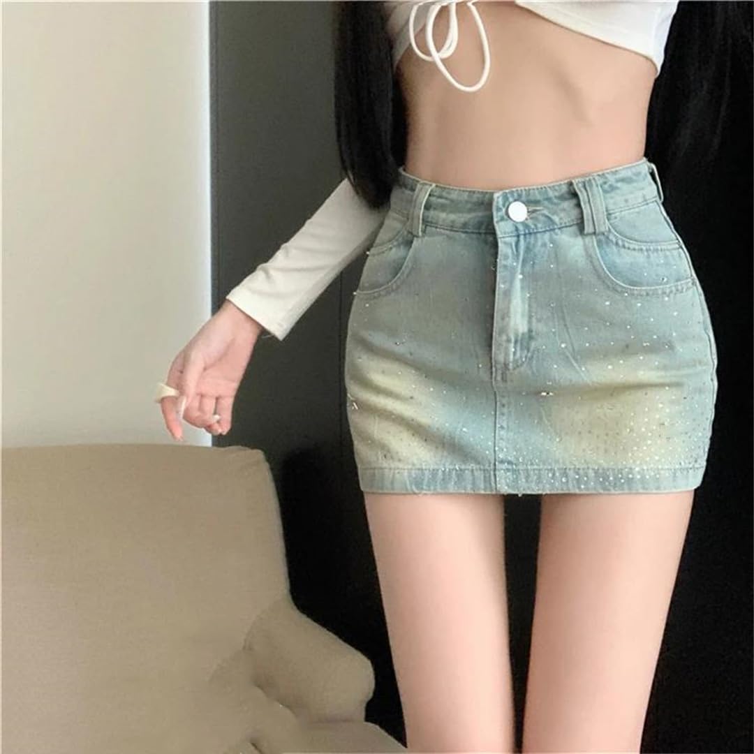 Minigonne da donna in denim retrò, estive, streetwear, aderenti, linea A