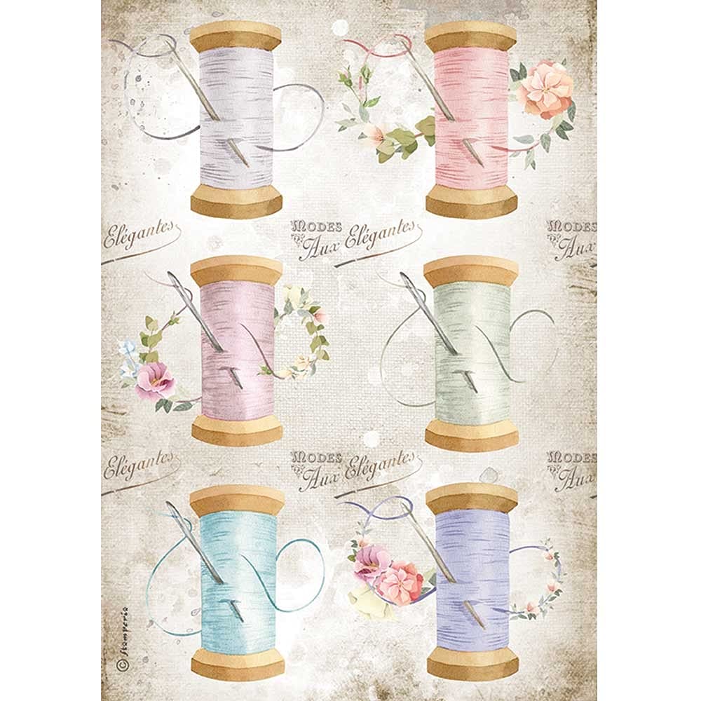 STAMPERIA INTERNATIONAL, KFT Stamperia-Rice Paper-Romantic Needle & Thread, Multicoloured, A4