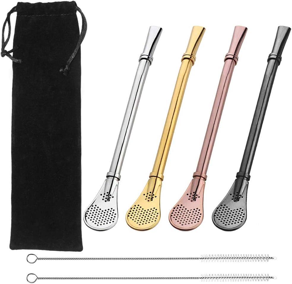 SENHAISet of 4 Coffee Spoons with 2 Cleaning Brushes 15.5 cm 4 Colors