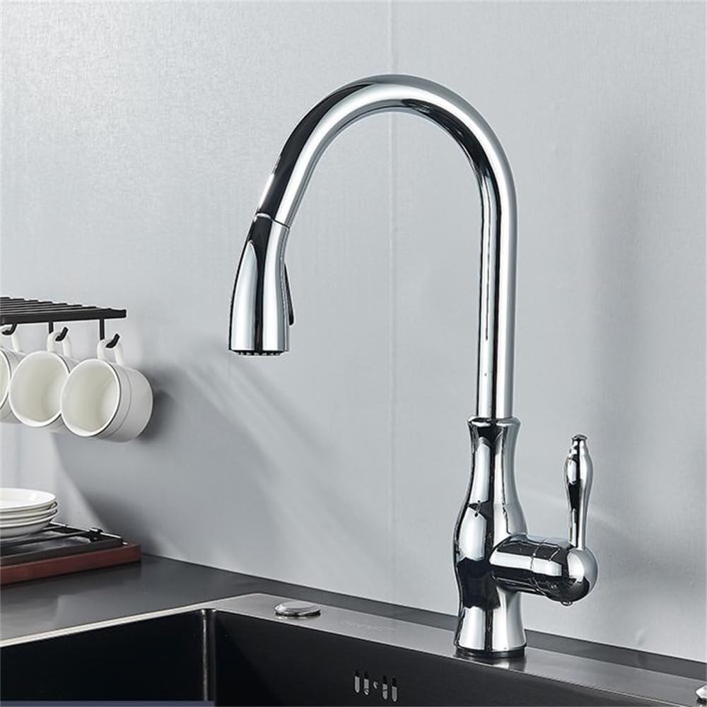 Robinet de cuisine extractible or rose et chrome mélangeur rotatif haut de gamme