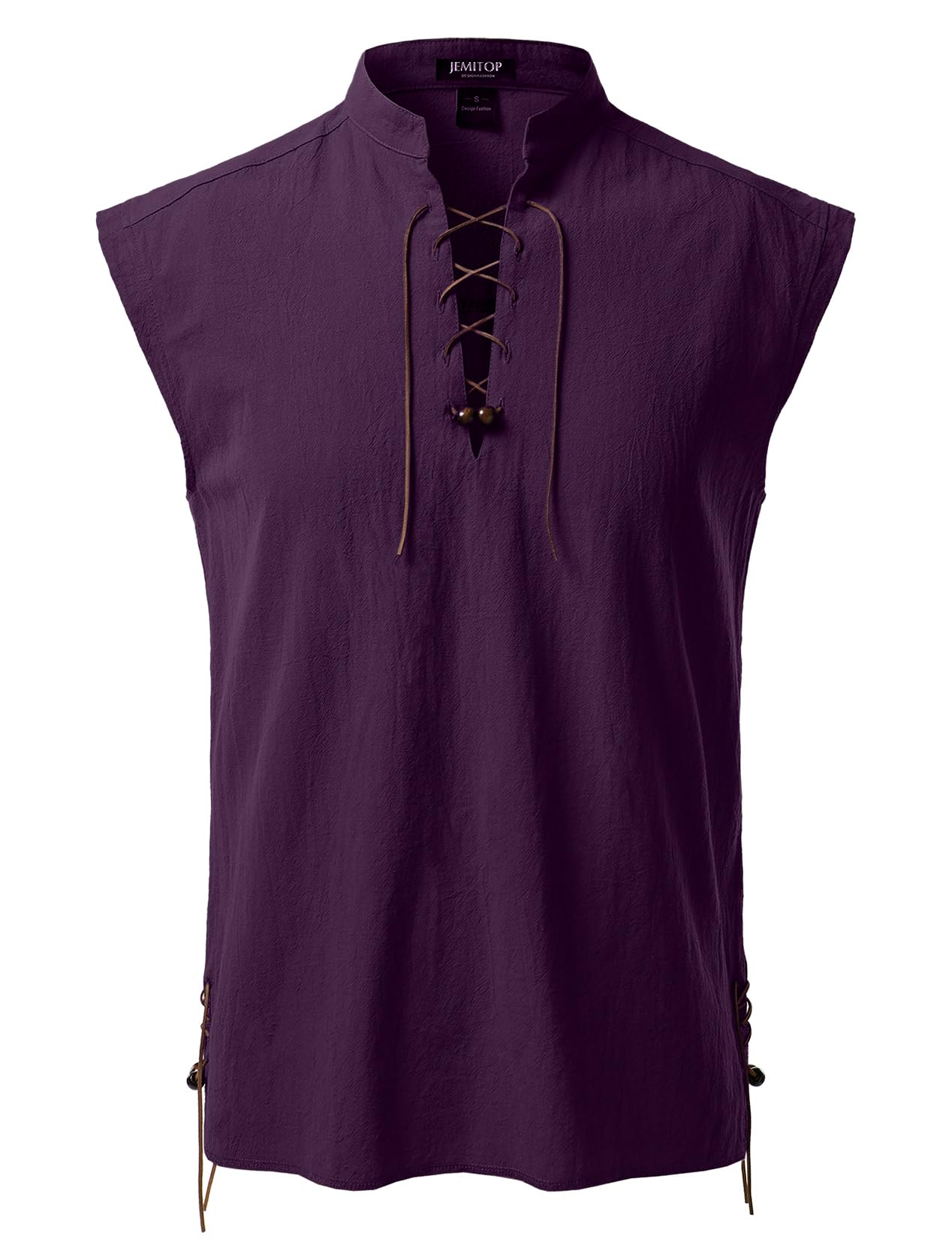 JEMITOP Men's Retro Renaissance Costume Lace Up Sleeveless Shirts for Pirate Medieval Viking Halloween Cosplay Purple L