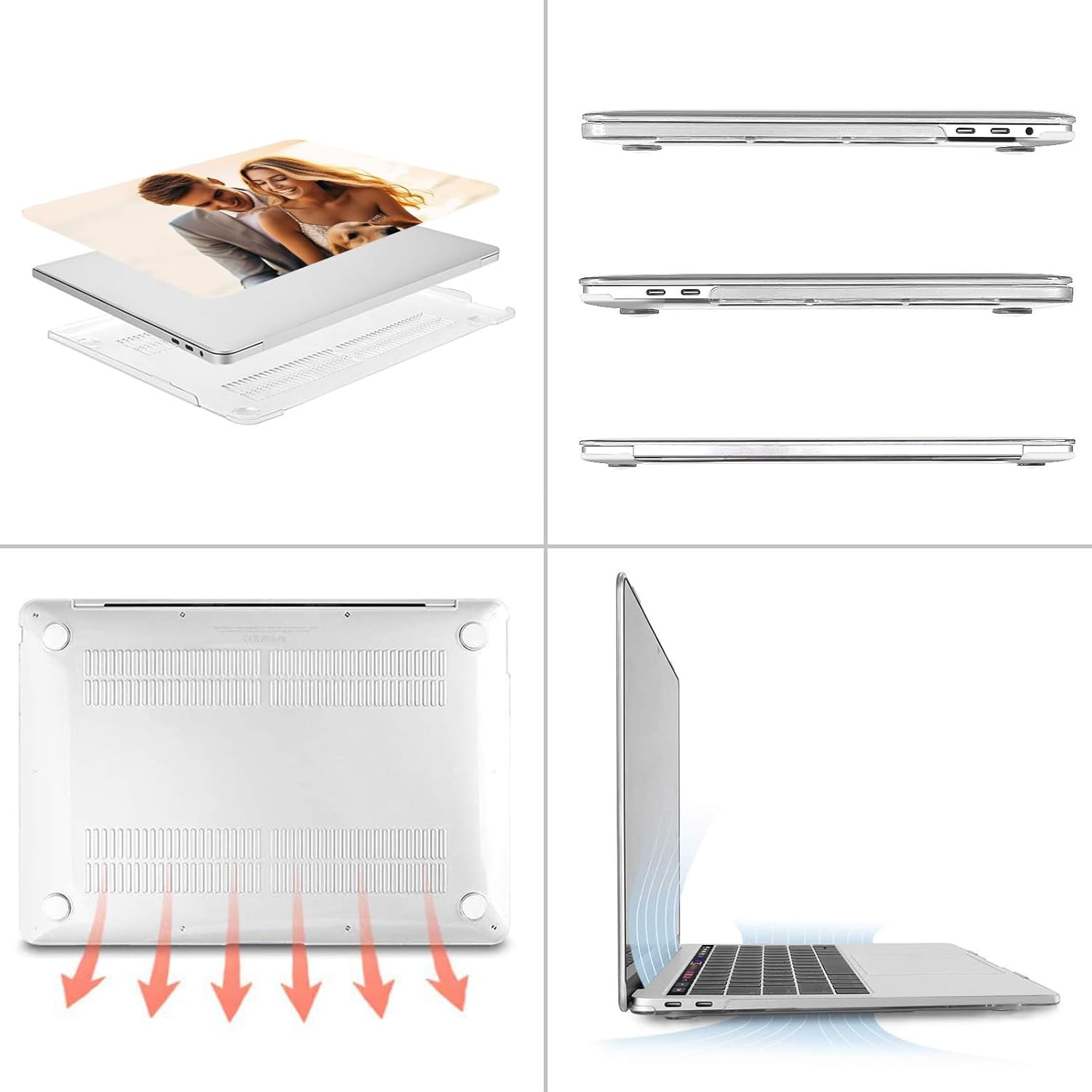 Custom Clear Black Laptop Case Compatible with MacBook Air 15 inch Case 2025 2024 2023 Release M4 A3241 M3 A3114 M2 A2941 with Touch ID & Personalized Photo Keyboard Cover, Gift for Birthday Family