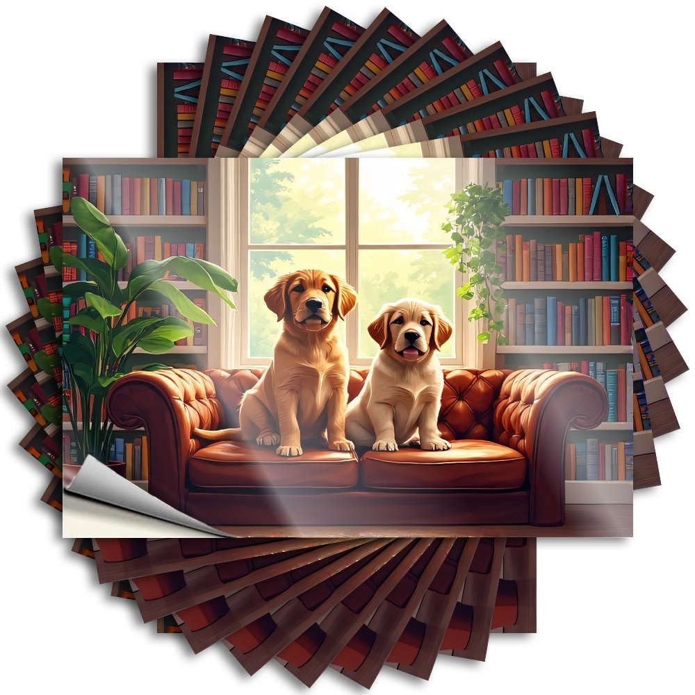 Western Bathroom Sticker, Outside Decor Bumper Two Puppies Sitting On A Cozy Couch in A Book-Filled Room. | Funny Quote Motorcycle Decals(12X18CM)
