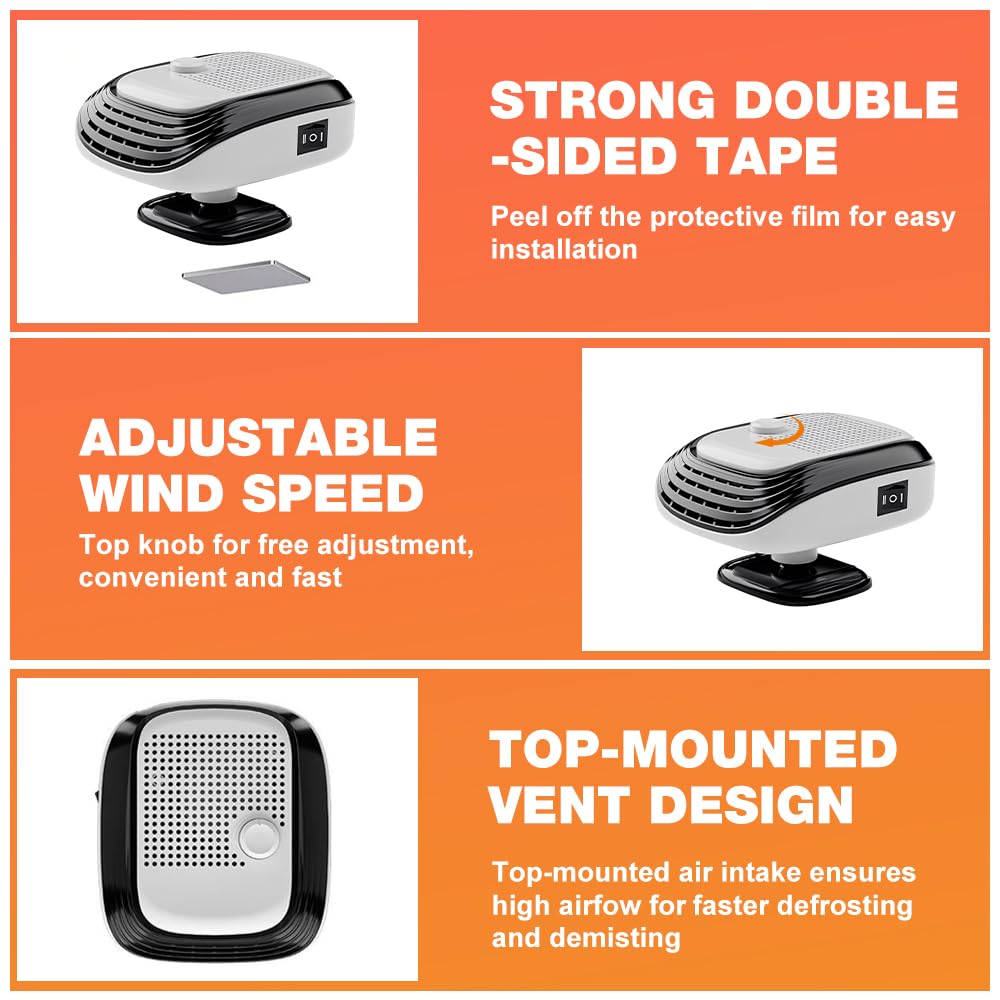 Auto Heizung 12V, 2 in 1 Heizlüfter Auto mit Windgeschwindigkeitsregelung, Tragbare Autoheizung 12v Zigarettenanzünder, Car Heater, Heizung für 12V Auto, LKWs, SUV, Van (Weiß)