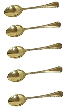M&V CRAFT PURE Brass Dessert Spoon (6 InCH) -Set of 5, and Pure Brass.