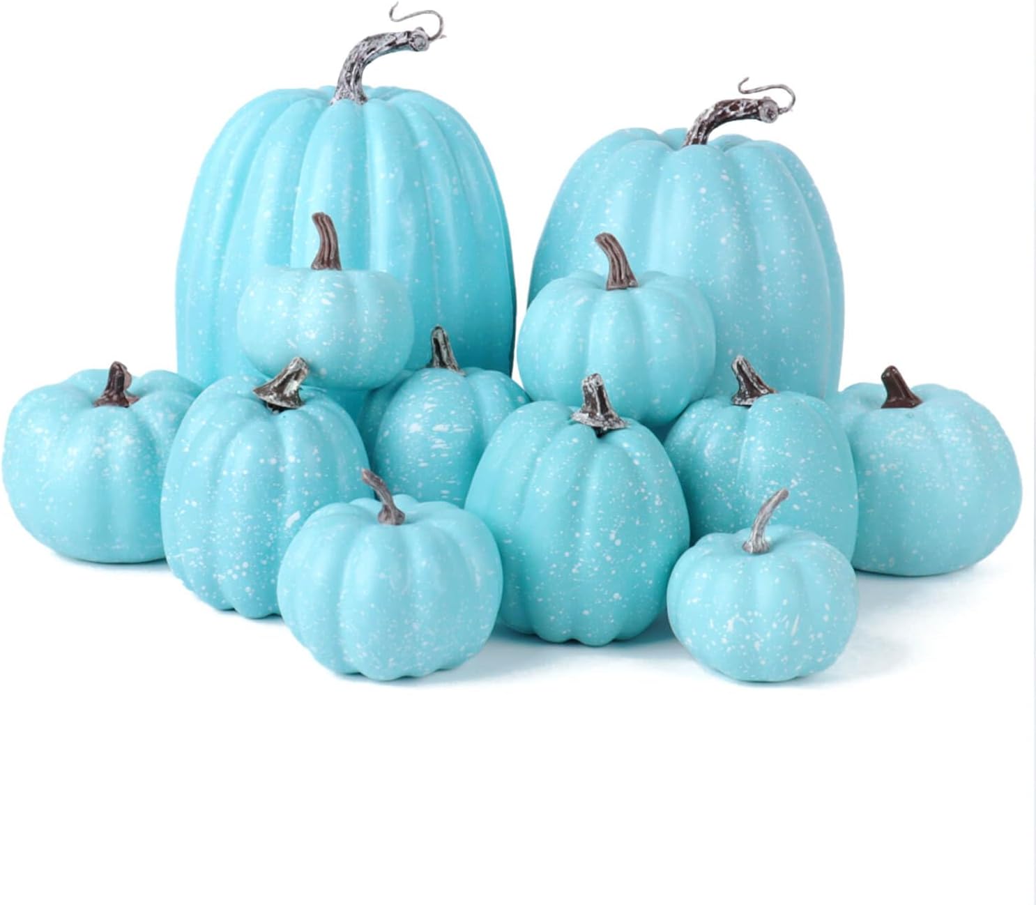 vensovo 12 Pcs Assorted Blue Plastic Pumpkins for Decorating - Artificial Foam Pumpkins for Fall Decor, Thanksgiving, Halloween, Wedding & Party, DIY Craft Fake Pumpkin for Table Centerpiece Blue 12