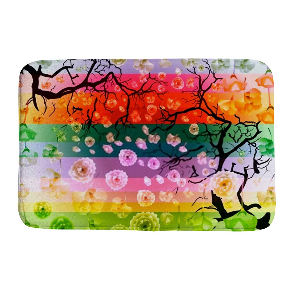 Tapis de bain velours corail motif cerisier antidérapant