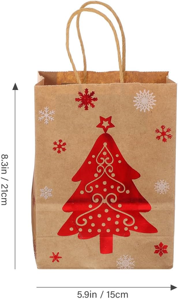 FOMIYES 24PCS Christmas Kraft Gift Bags 6 Styles Xmas Wrapping Paper Bags with Handles Reusable Treat Bag for Holiday Party Favor Supplies