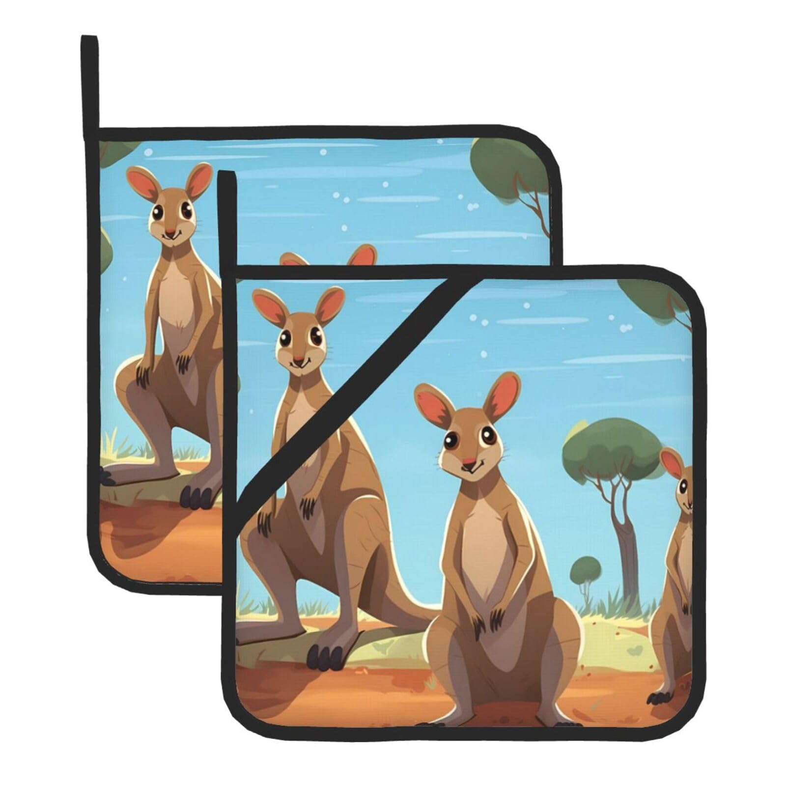 Pot Holders Set of 2 Kitchen Heat Resistant Potholders Funny for Kangaroo Zoo Pot Holders Cotton Lining Oven Hot Pads for Cooking Baking BBQ Microwave Kitchen Accessories