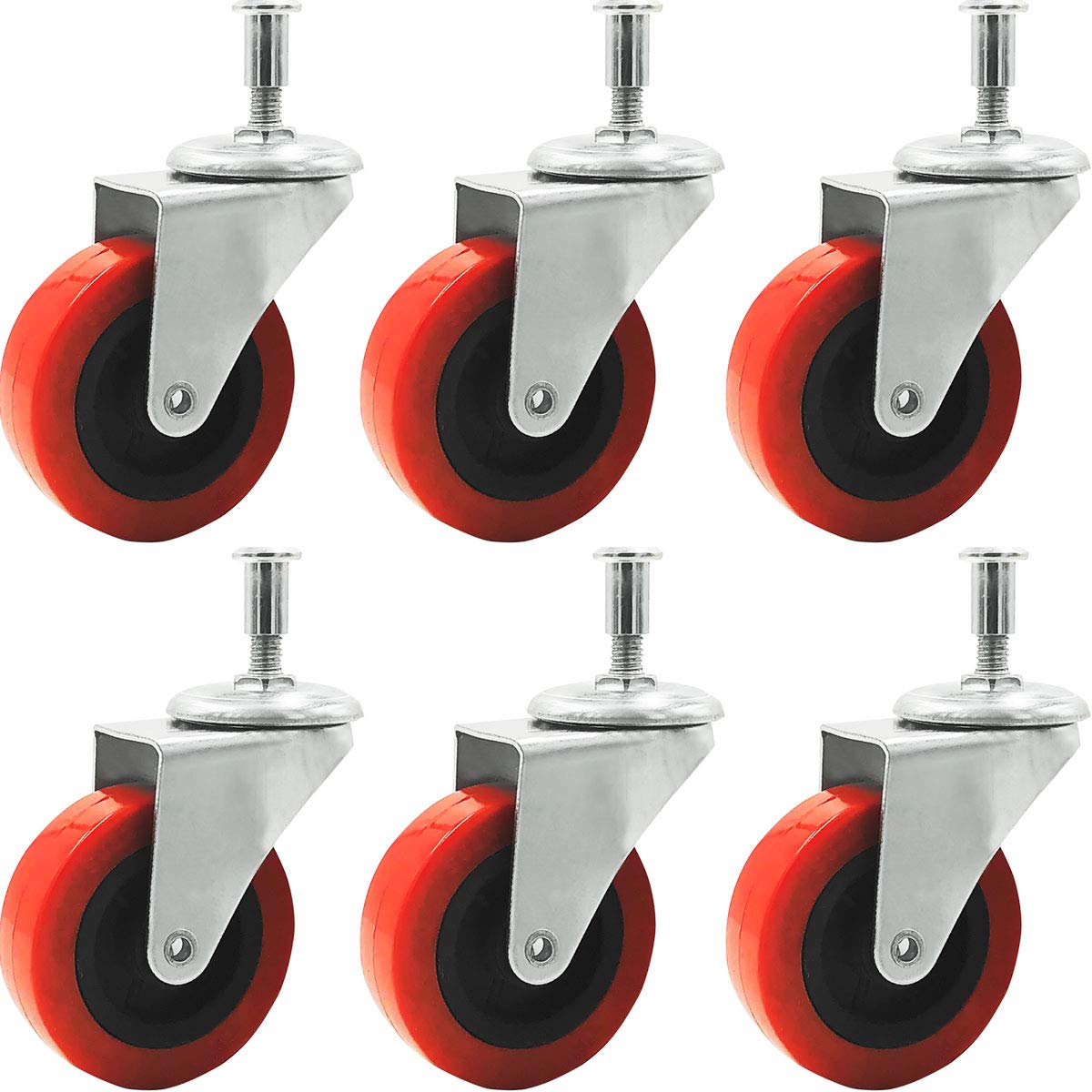 6 Pack 2" Low Profile Swivel Caster Wheel for Creeper Service Cart Stool Post Mount