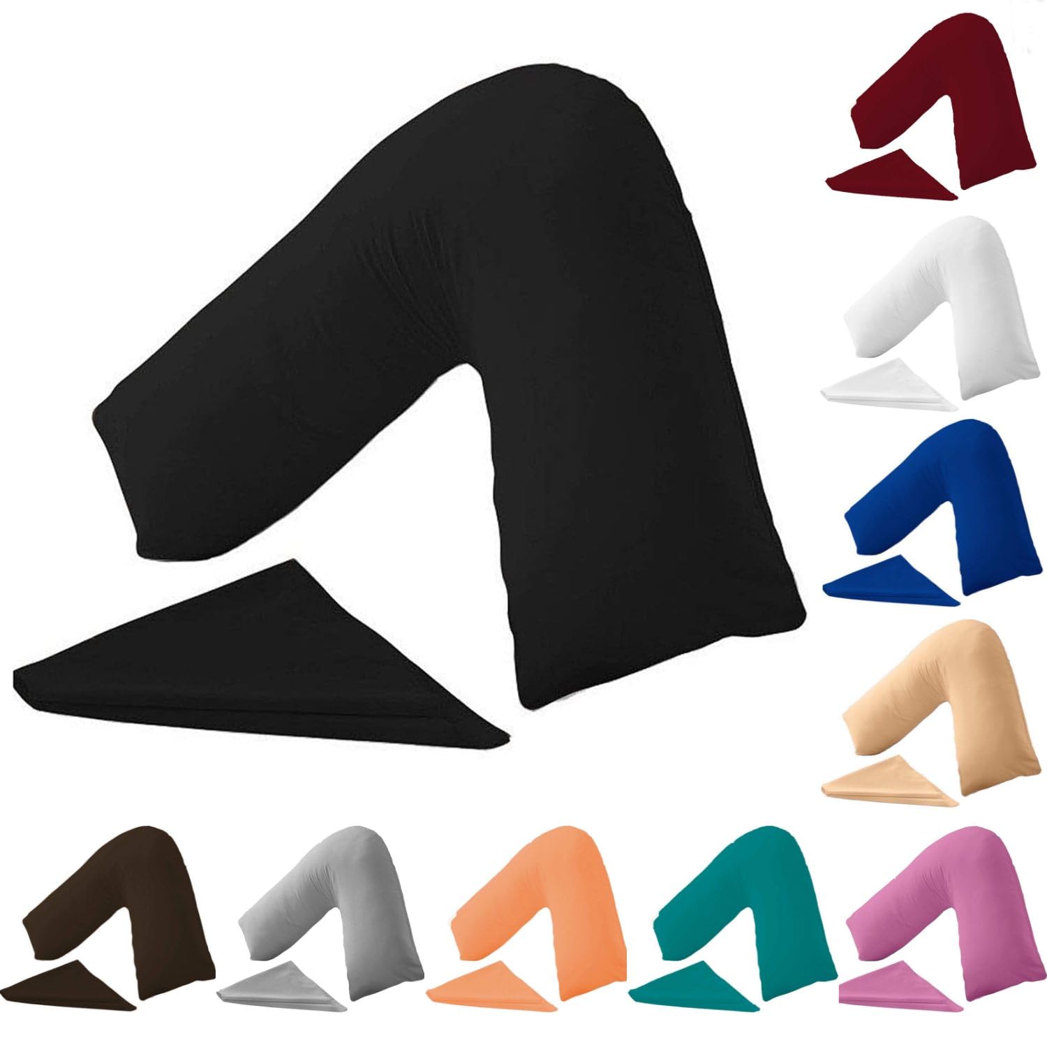 KARKARM Orthopedic V Pillow with FREE Pillowcase – Triangle Pillows for Adults, Nursing, Maternity & Pregnancy – Firm Support Neck, Head & Back V Shaped Pillow with Cover, Black