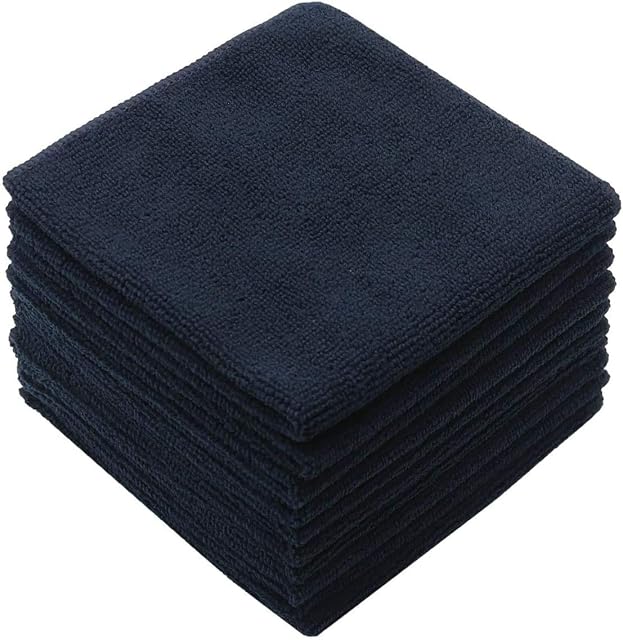 HIDMD Microfibre Cleaning Cloths Dish Cloths For Polishing Washing Waxing Dusting Cleaning Accessories Kitchen Dusters Car Bathroom Blue Pack of 10 30cm x 30cm Black