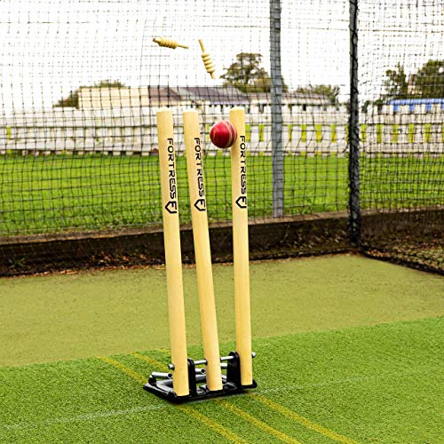 Fortress Spring Back Cricket Stumps - 28In Icc Regulation Stumps For Cricket | Club & Pro Styles | Spring Back Wickets & Bails | Freestanding Cricket Set For Seniors (Club (Hardwood)) #TOP1