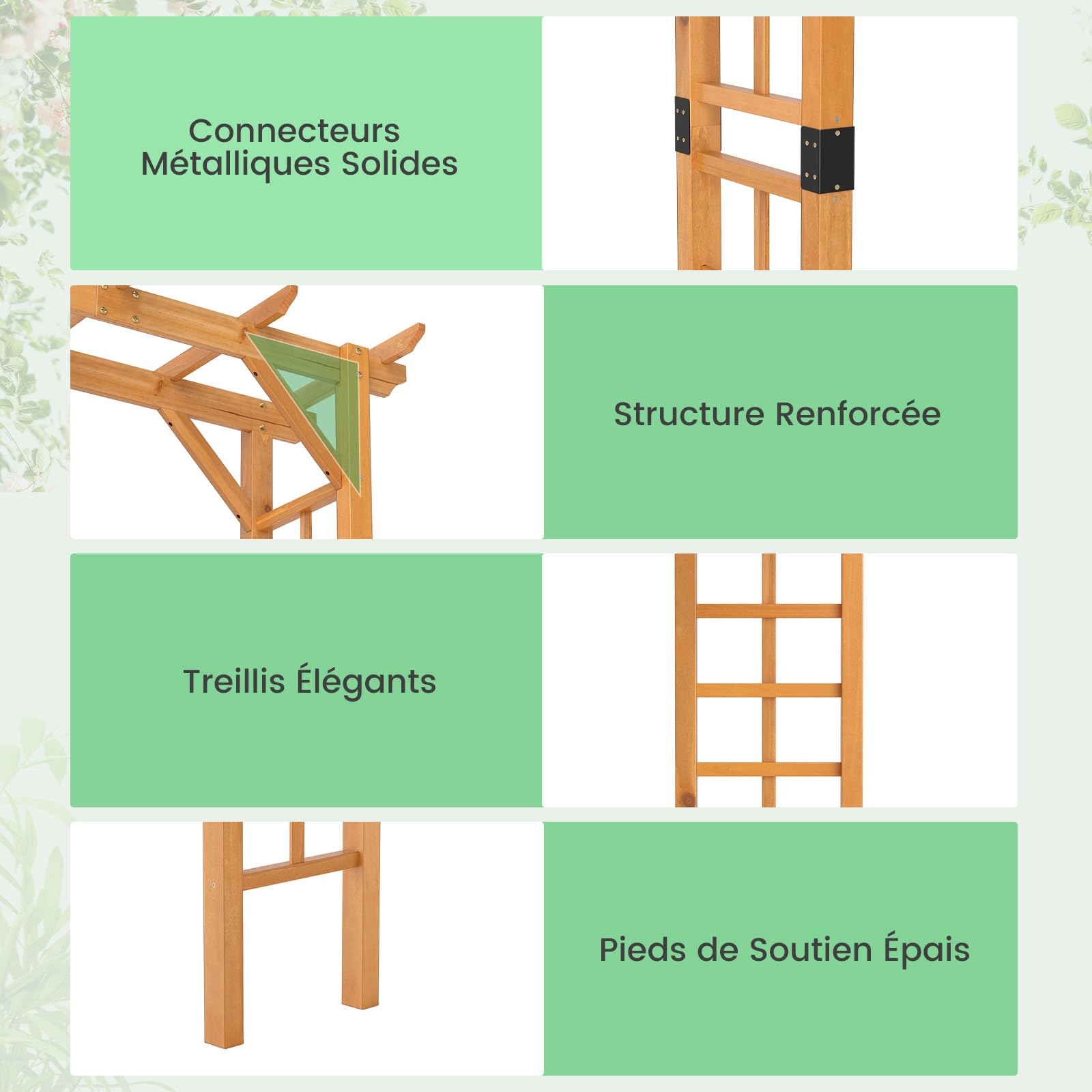 COSTWAY Arche de Jardin en Bois pour Plantes Grimpantes, Arceau à Rosiers en Treillis Extérieur 140x60x215CM, Support de Toile de Fond Plat, Décoration Mariage Fête et Cérémonie