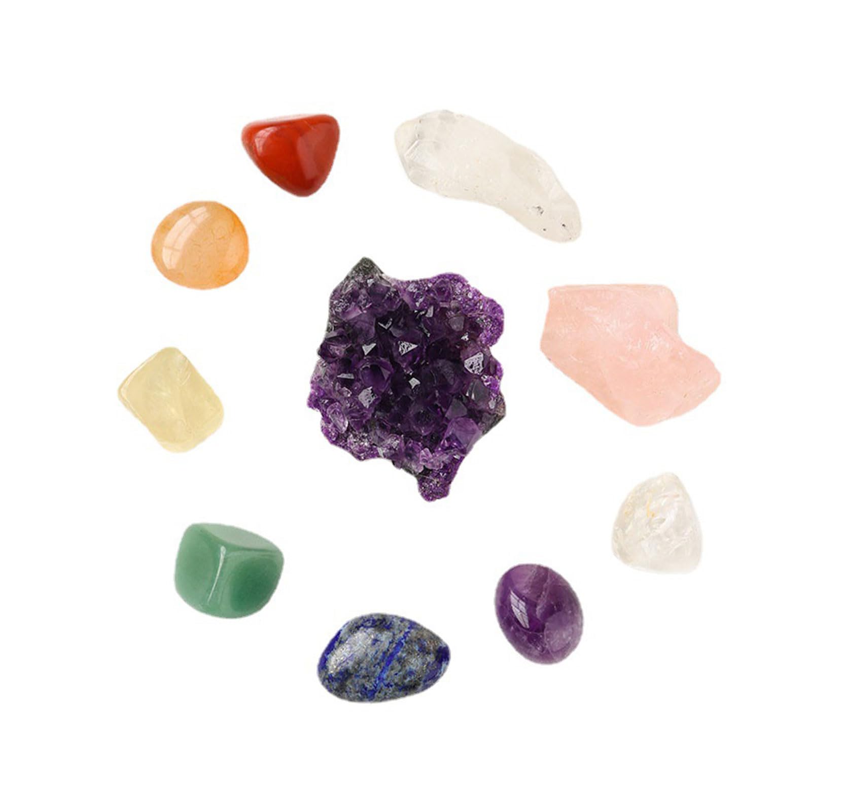 Set di Cristalli Naturali di Ametista, Cristalli dei Chakra E Pietre Curative, 7 Pietre dei Chakra Levigate per Guarigione, Meditazione E Yoga