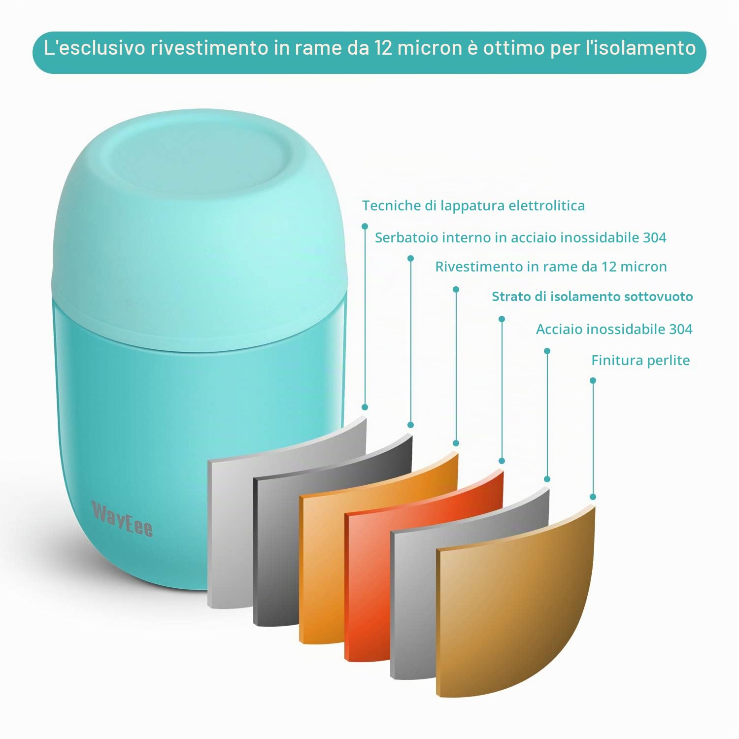 WayEee Contenitore Termico per Alimenti, Thermos per Alimenti sottovuoto di Acciaio Inossidabile 450ml con Un Cucchiaio Pieghevole per Zuppa, Porridge, Riso, Frutta