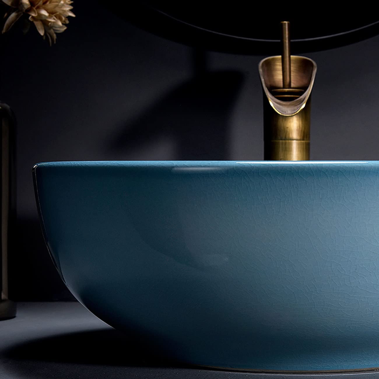 Nowoczesna Ceramiczna Umywalka Nablatowa I Bateria W Zestawie, Jasnoniebieska Porcelanowa Umywalka Łazienkowa Z Artystyczną Misą, Okrągłe Umywalki Nadblatowe Do Łazienki