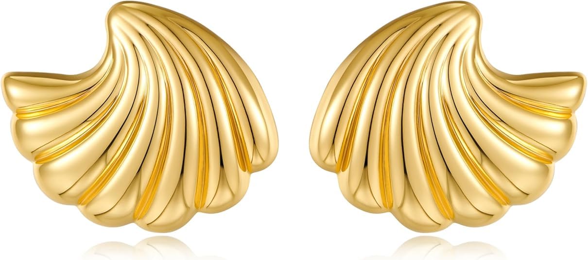 VIEN® Gold Sea Shell Earrings Wavy Chunky Studs Vintage Statement Earrings Summer Fashion Jewelry (B0DCG6KYW6) Amazon Price History, Amazon Price Tracker