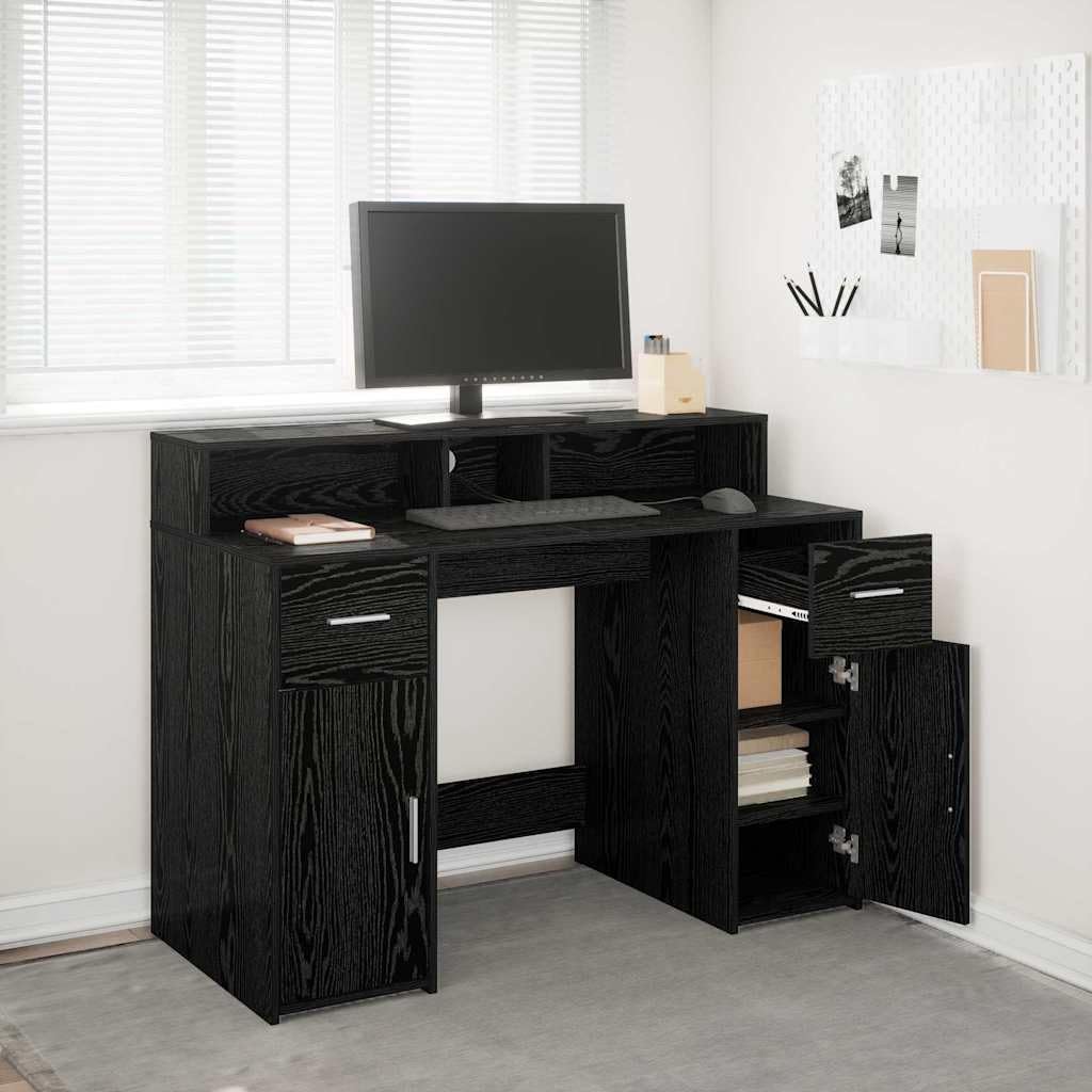Bureau ordinateur PC ergonomique 120cm avec étagère et LED intégrée