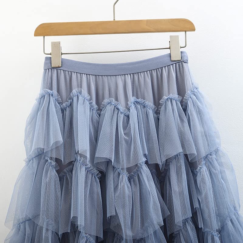 Jupe plissée en tulle premium multicouche à taille haute élastique fluide Dninmim