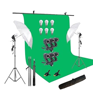 HIFFIN Green Screen Backdrop 6x10 ft with 9 ft Stand - 6x9 ft Photography Backdrop with 2 Pcs Spring Clamps, 1PCs Carry Bag (T Shape KIT Green, T Shape Kit C2 C1 Green Triple H Kit M2)
