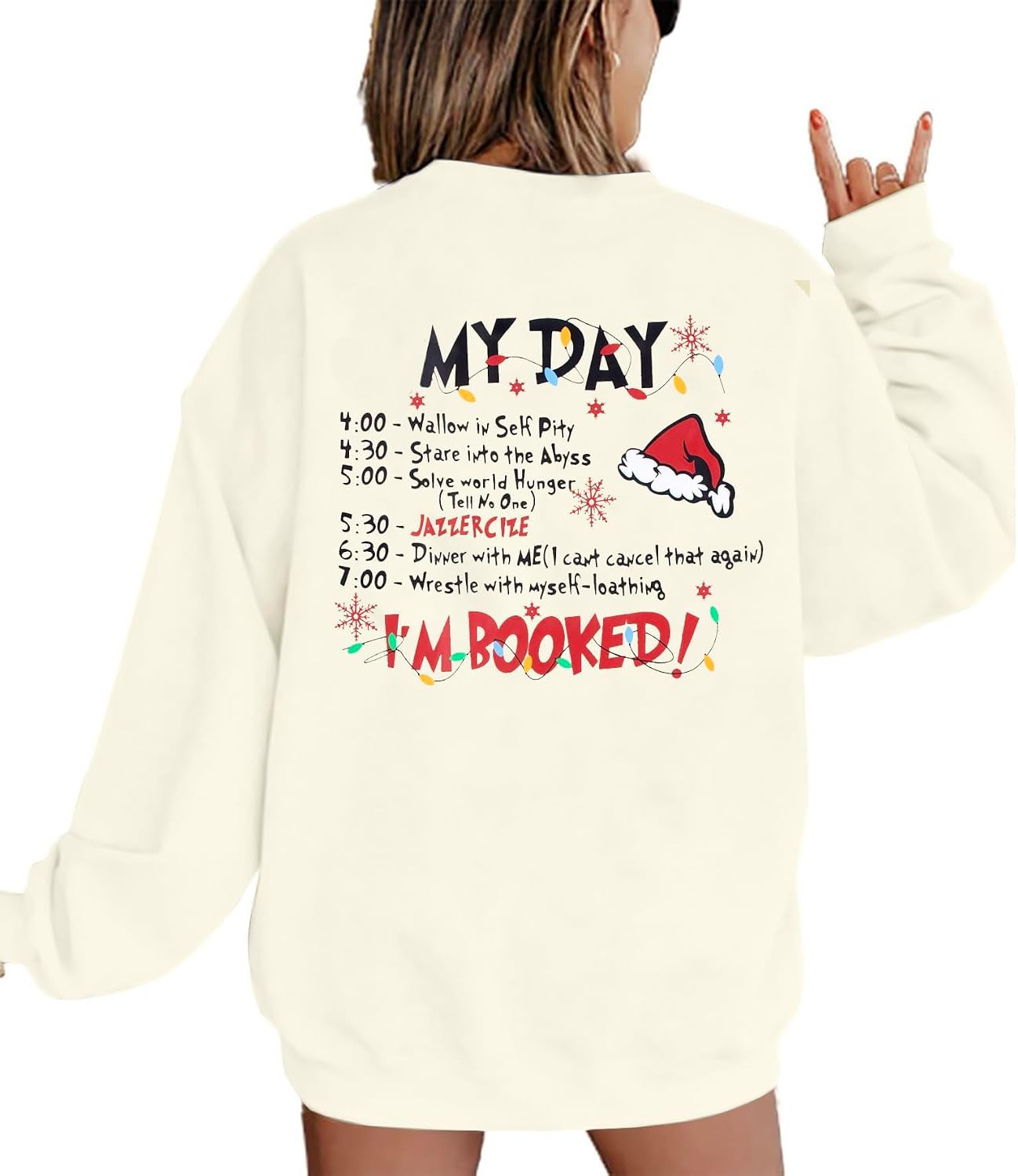 VILOVE Merry Christmas Sweatshirt Women Christmas My Christmas Day I'M Booked Hoodies Xmas Long Sleeve Sweater Blouse Top