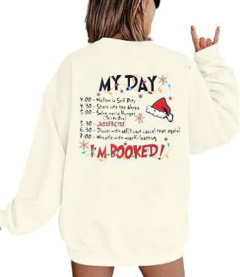 Merry Christmas Sweatshirt Women My Christmas Day IM Booked Pullover Shirt | Cute Christmas Gift Xmas Party Letter Graphic Print Pullover Fall Winter Holiday Casual Tops