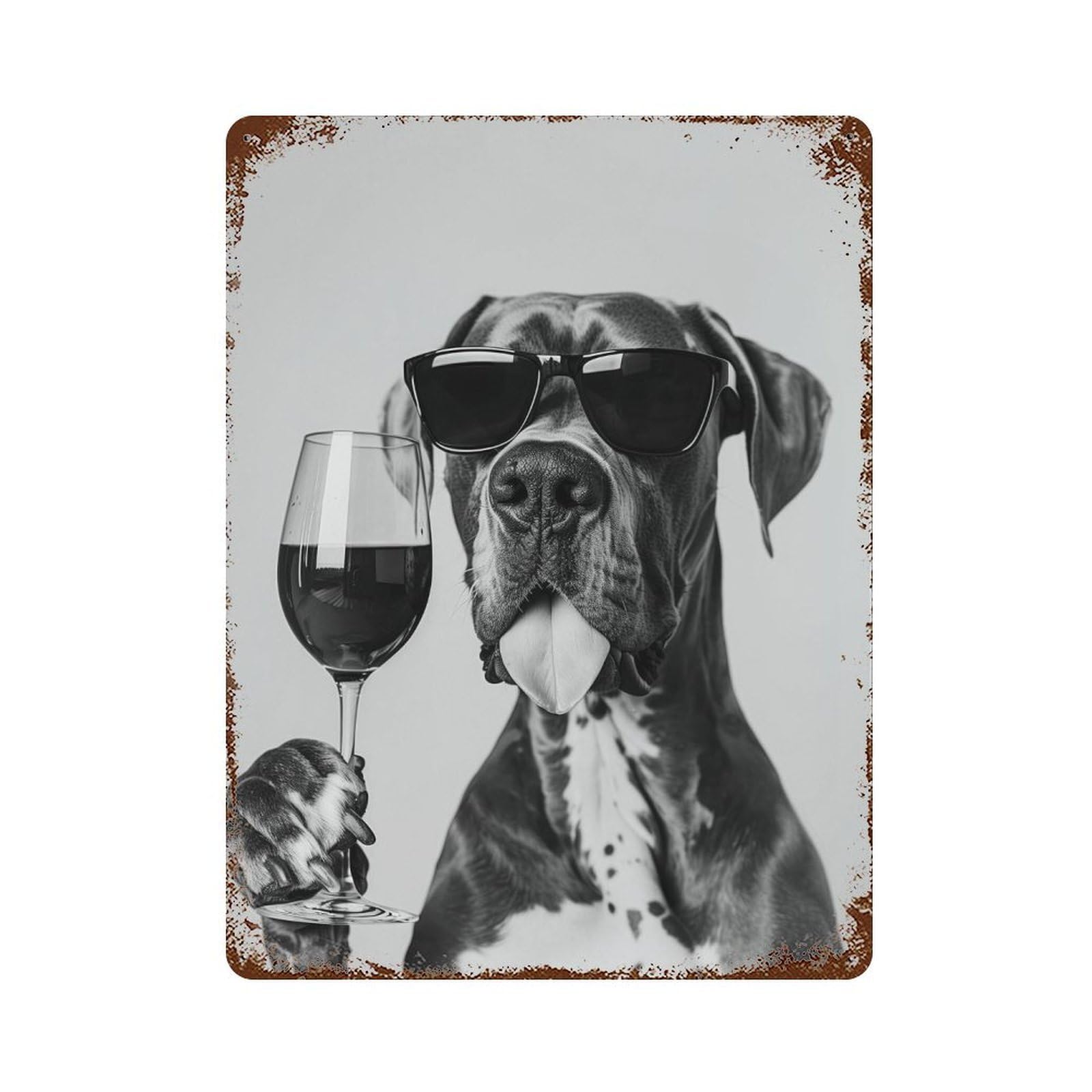 xiaoxiaoshen Great Dane Holding Wine Wall Art Wall Decor Art Metal Tin Poster Modern Home Decor Art Home Bar Shop Decorations Vintage Sign 40x30cm