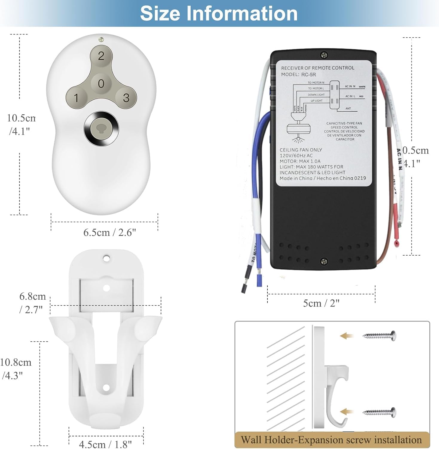 Universal Ceiling Fan Remote Control Kit Dimmable, Replacement for Hunter Hampton Bay Harbor Breeze,Compatible with Hunter 99122 99123 99600, 3-Speed, with Self-Learning