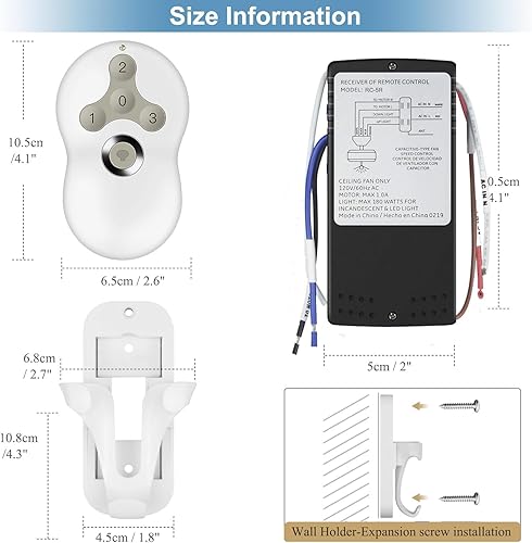 Miniatura 6 de Kit de control remoto universal para ventilador de techo, regulable, repuesto para Hunter Hampton Bay Harbor Breeze, compatible con Hunter 99122